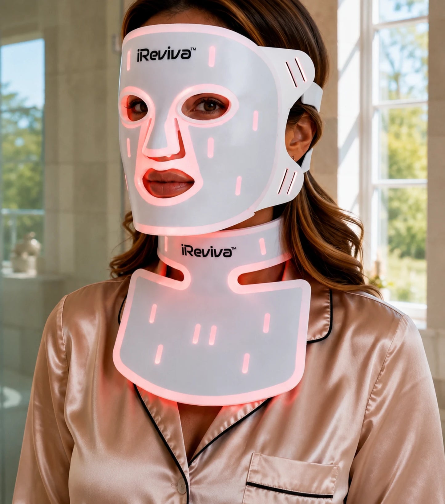 iReviva Pro 234 face, neck and chest LED light therapy system with 234 LEDs